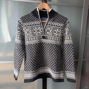 Tabi Nordic-Pattern Half-Zip Turtleneck Sweater in Black & Cream - XS